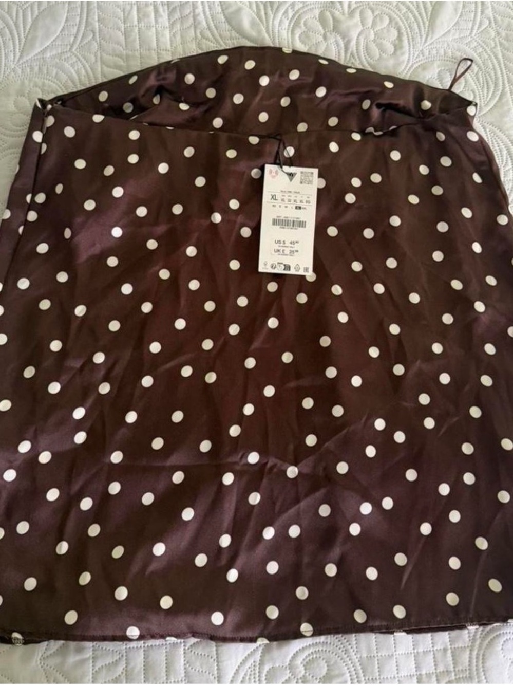 Zara Brown Pencil Skirt with White Polka Dots